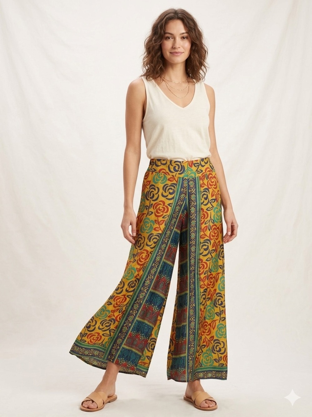 Dharma Imports Silk Blend Floral Wide Leg Palazzo Pants
